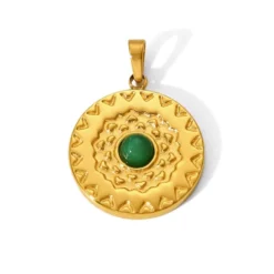 Pendentif soleil en aventurine verte naturelle