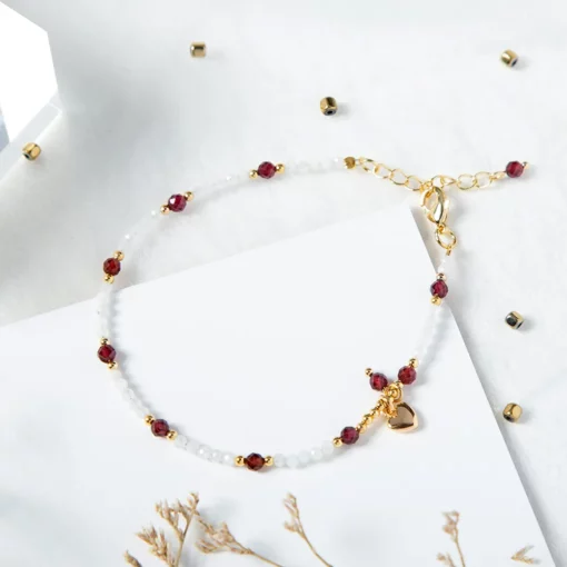 Bracelet en pierre de lune & Grenat (3mm) – Image 8