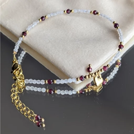Bracelet en pierre de lune & Grenat (3mm) – Image 4