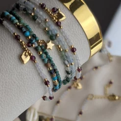 bracelet pierre de lune et grenat avec support