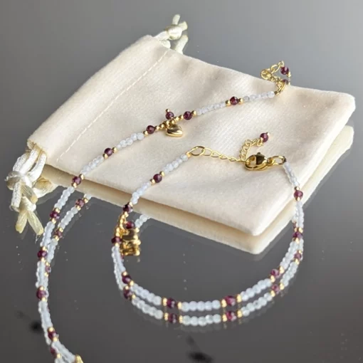 Bracelet en pierre de lune & Grenat (3mm) – Image 6