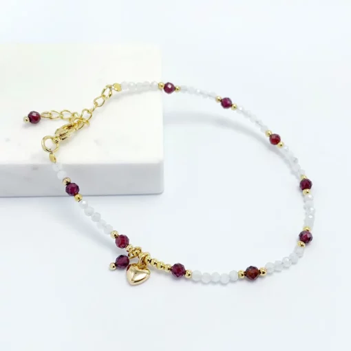 Bracelet en pierre de lune & Grenat (3mm) – Image 3
