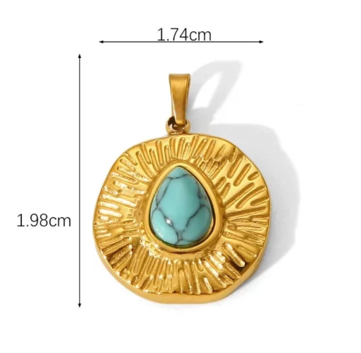 pendentif en turquoise et or avec mesure