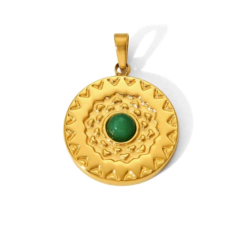 Pendentif soleil en aventurine verte naturelle